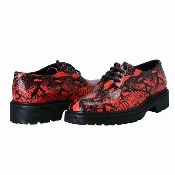 Saint Laurent Mens Red Snake Print Leather Oxfords
